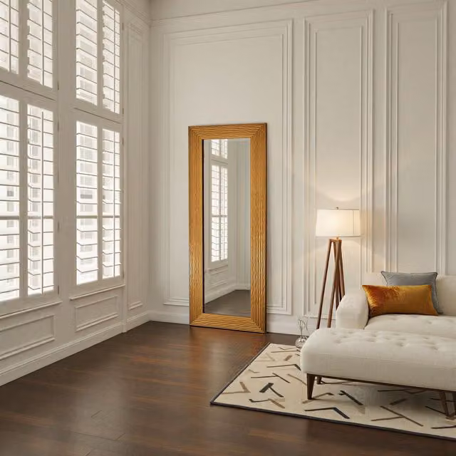 Yearn Wave Tall Bevelled Wall Mirror in Gold