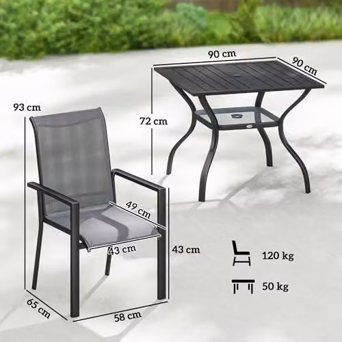 Outsunny 5 Piece Garden Dining Set for 4 with Parasol Hole, Dark Grey – 3