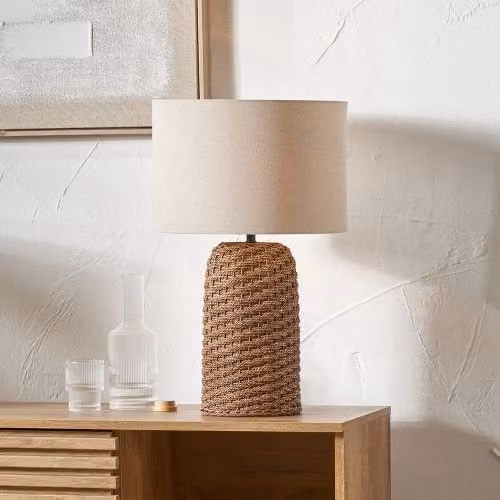 Ruma Brown Woven Seagrass and Rattan Table Lamp