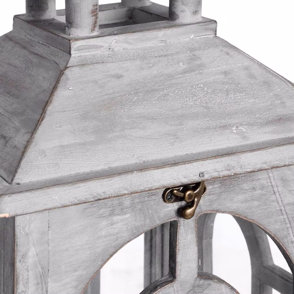 Wyld Haus Set of Three Greywashed Wooden Tabletop Lanterns with Arched Windows and Handles in Grey – 3