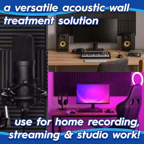 Harbour Housewares 24x Black Foam Acoustic Panels with Adhesive, H x W x D: 2.5 x 30 x 30 cm – 3