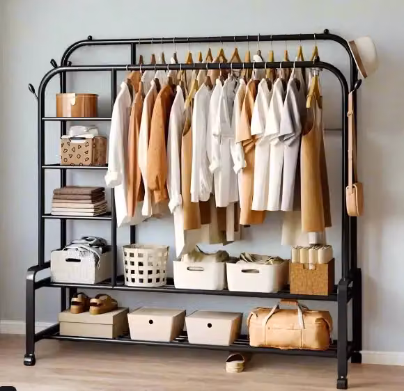 Modcraft Black Heavy Duty Double Clothes Rail and Garment Rack with Dual Hook and Rail Matrix – 3