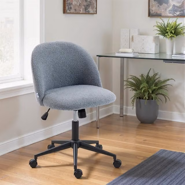 HOMCOM Teddy Fleece Bouclé Swivel Task Chair with Castors, Grey