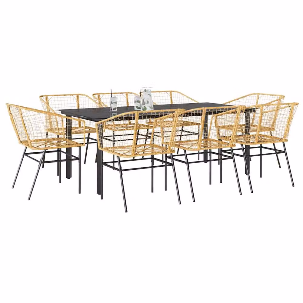 Berkfield Home Beautiful 9 Piece Brown Poly Rattan Garden Dining Set with Glass Top – 2