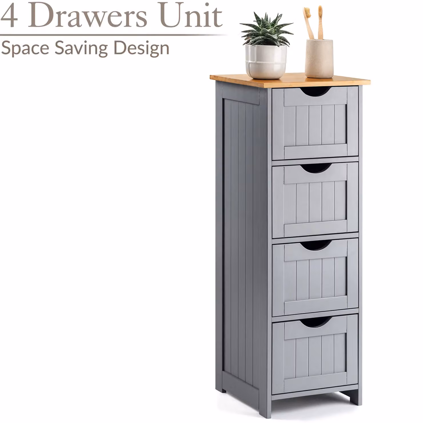 Christow Grey Bathroom Floor Storage Cabinet with Bamboo Top – 2