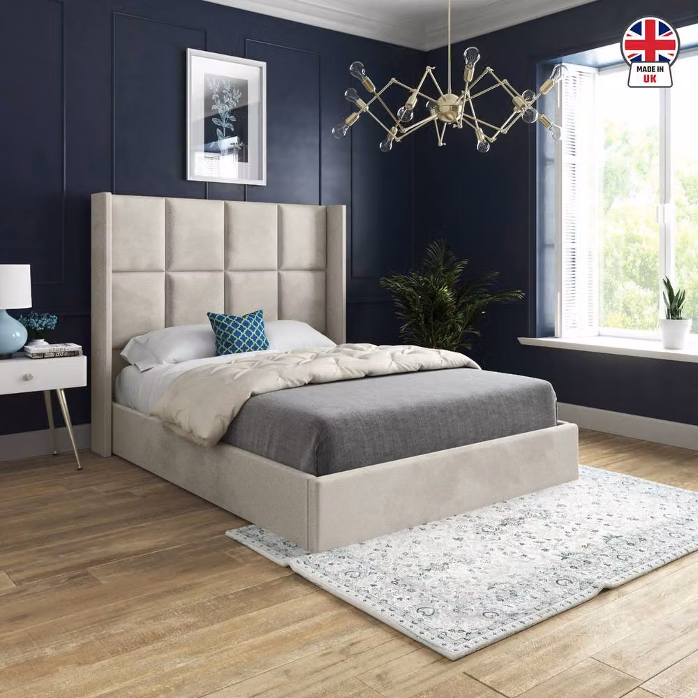 Casani Riversdale Small Single Upholstered Designer Bed Frame in Beige Soft Velvet, W/D/H: 75 x 190 x 137 x 83 cm – 2