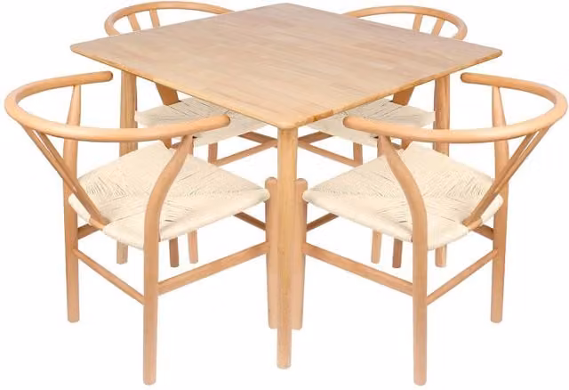 Nicholas Winter 5-Piece Scandinavian Style Beech Wood Dining Set, Beige/Yellow, W/D/H: 90 x 90 x 90 cm