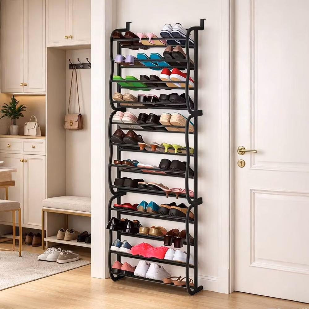 Ventryn 12 Tier Over Door Hanging Shoe Rack Storage Stand, Black, H 180.0 x W 57.0 x D 19.0 cm – 4