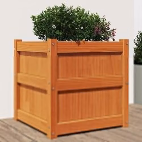vidaXL Rustic Garden Planter in Waxed Brown Solid Pine Wood, W/D/H: 50 x 50 x 50 cm – 2