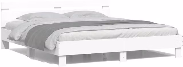 Berkfield Home Super King Bed Frame in White with LED Under-Bed Lighting and USB Charging Port, W: 180 cm, D: 200 cm