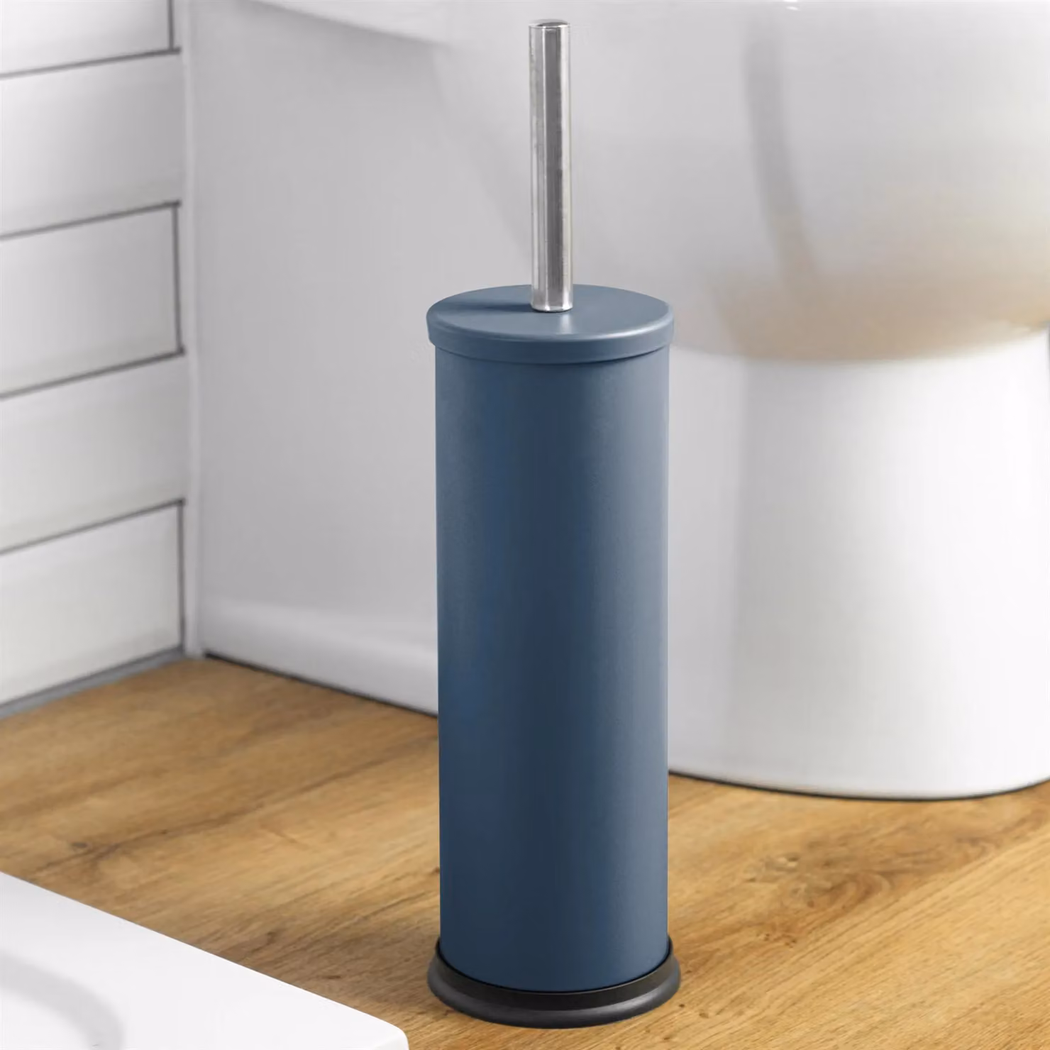 Harbour Housewares Matte Blue Stainless Steel Toilet Brush and Holder Set with Non-Slip Base – 7