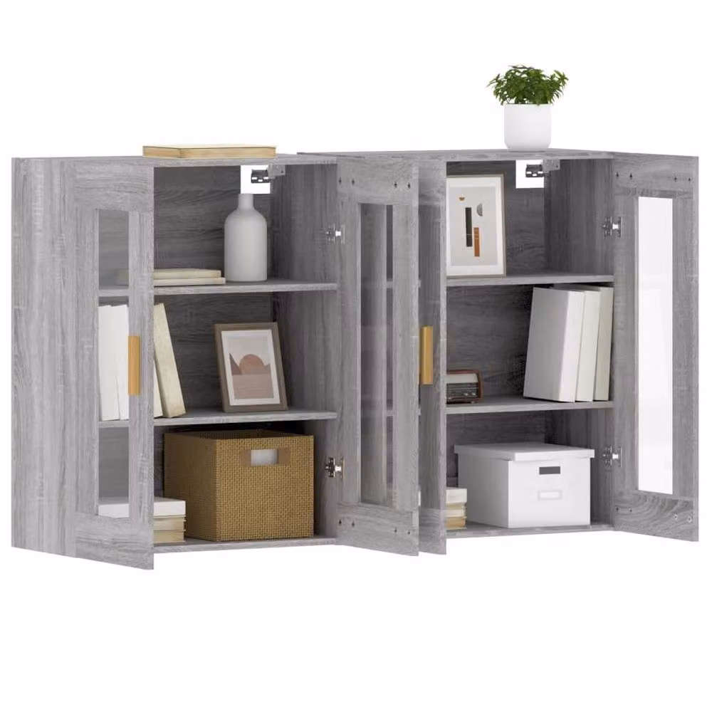 Berkfield Home Set of 2 Wall Mounted Cabinets in Grey Sonoma with Glass Doors – 3