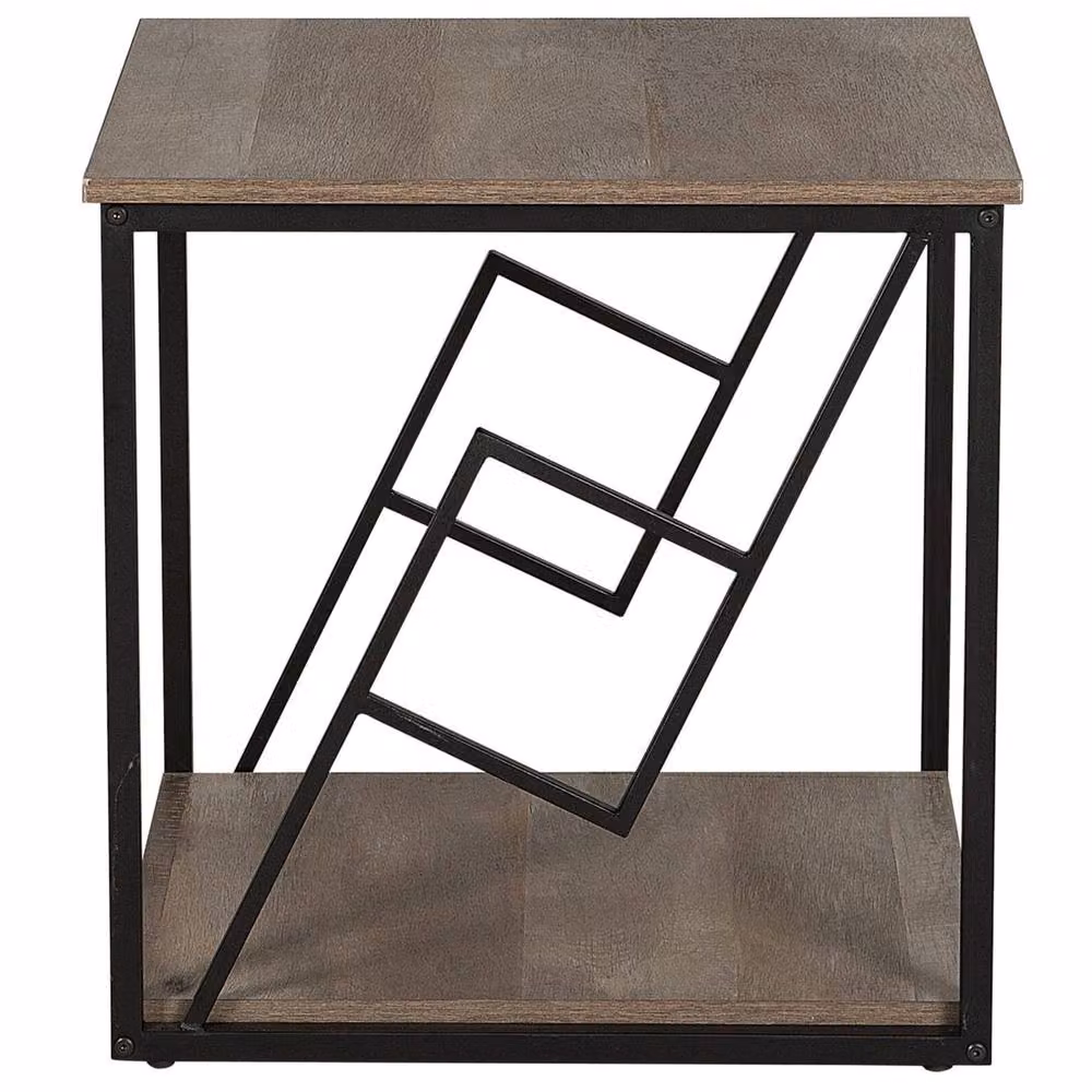 Wyld and Coco Home Industrial Side Table with Brown MDF Laminate Top and Black Metal Frame, W/D/H: 56 x 56 x 56 cm – 4