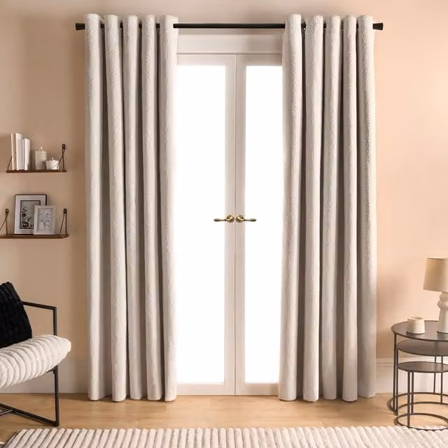 OHS Pair of Cream Boucle Blackout Eyelet Curtains, Width: 167 cm, Drop: 228 cm – 1