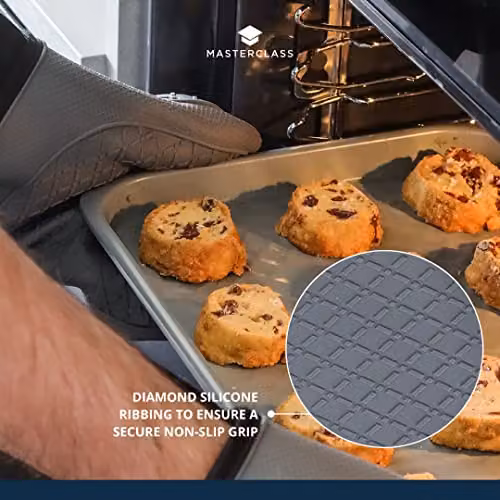 MasterClass Non-Slip Silicone Double Oven Gloves in Grey and Black – 4