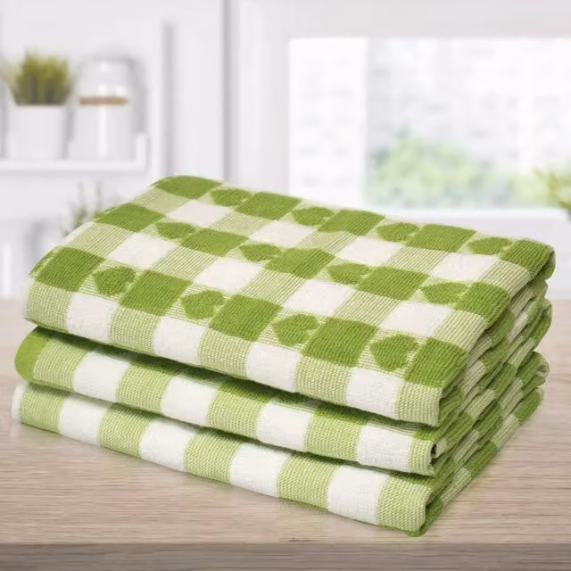 Kitchen Trends Pack of 3 Highly Absorbent Striped Cotton Tea Towels, Green