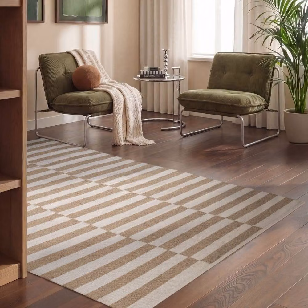 THE RUGS Vika Handwoven Wool Striped Reversible Rug in Beige, W: 160 cm, D: 230 cm – 2