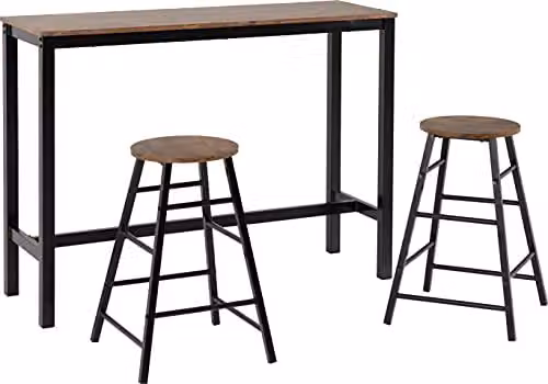 Seconique Athens Breakfast Bar Table and 2 Chairs Set in Brown and Black – 3
