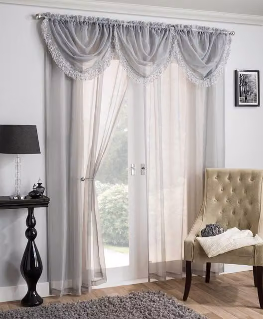 Terrys Savannah Crystal Single Voile Rod Pocket Ready Made Curtain in Silver Grey