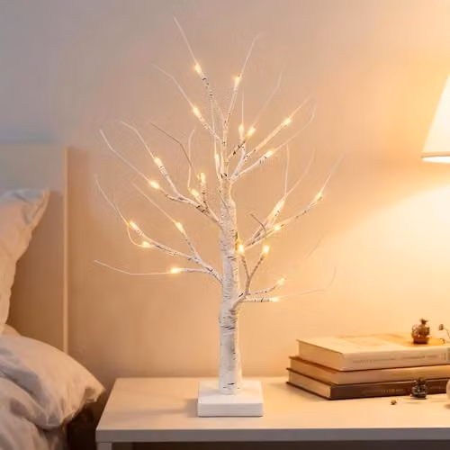 Shatchi White Twig Tree with 24 Warm White LEDs, H 60 cm x W 10 cm x D 10 cm