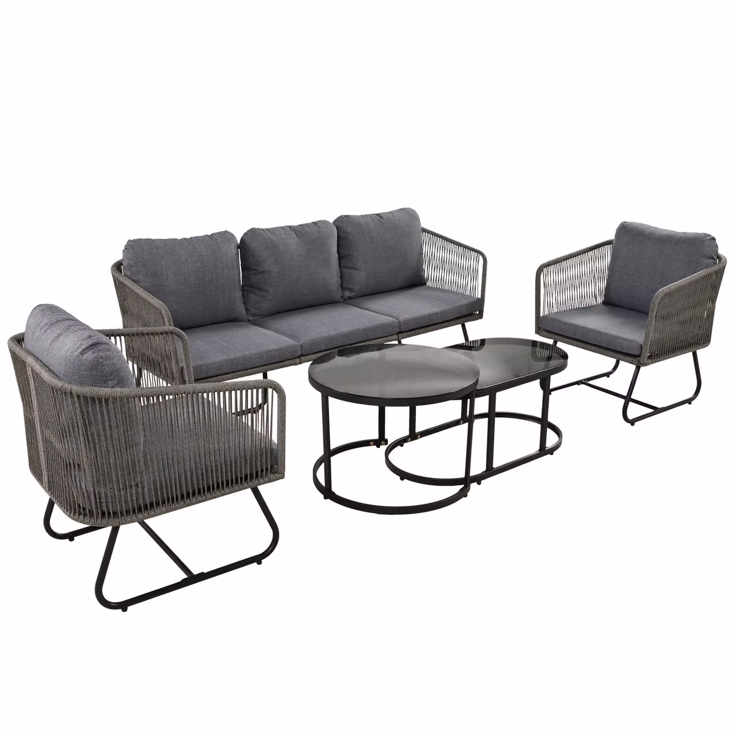 Aosom.UK Grey Outdoor Garden Lounge Set with Upholstered Cushions and Glass Coffee Table – 2