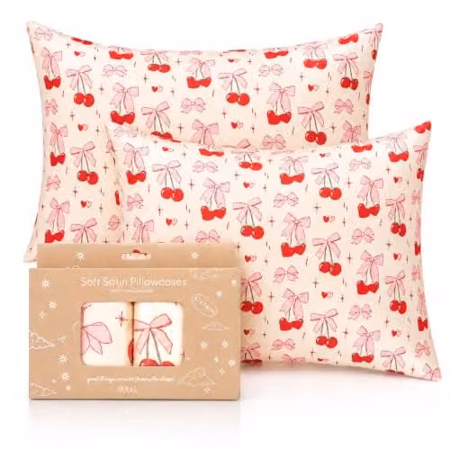 SMUG Set of 2 Mako Satin Pillowcases with Envelope Closure in Beige and White – 1