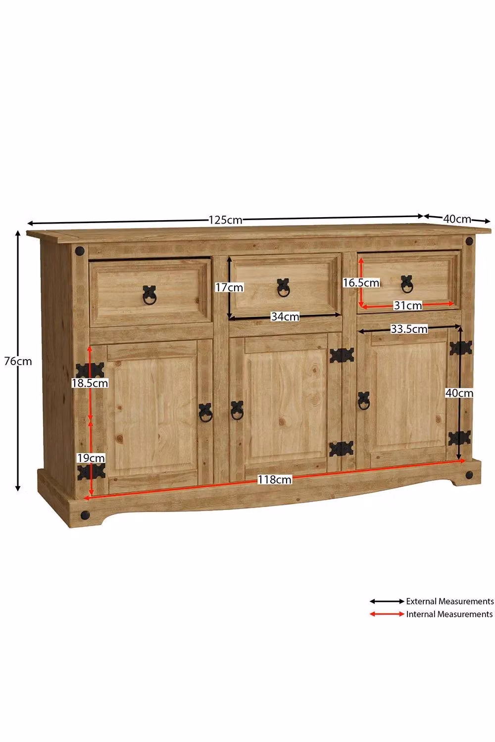 Vida Designs Corona Rustic Brown Wood and Metal 3 Door 3 Drawer Sideboard – 2