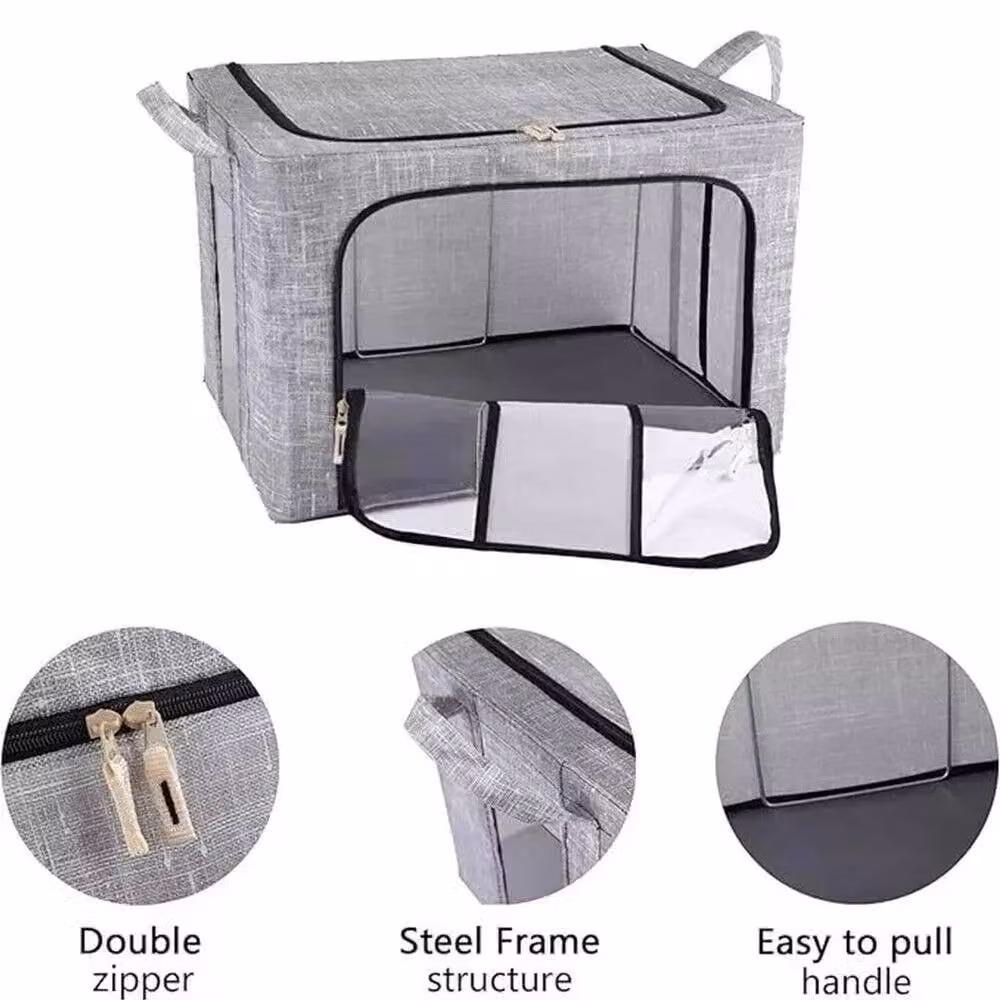 KORVIXA 2-Piece Set of 66L Folding Fabric and Metal Storage Boxes in Grey – 3