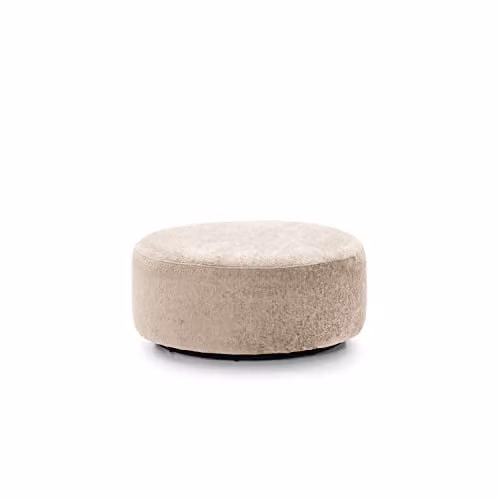 Abakus Direct Harriet Large Swivel Footstool in Beige Velvet, Diameter: 100 cm, H: 40 cm, W: 100 cm, D: 40 cm
