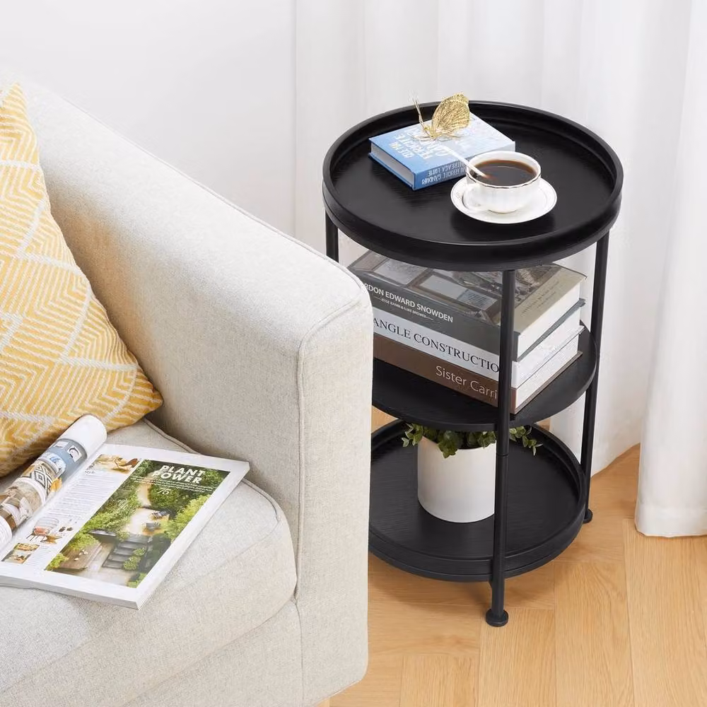 FORGEVIO Industrial Nordic 3-Tier Round Side Table in Black Metal – 4