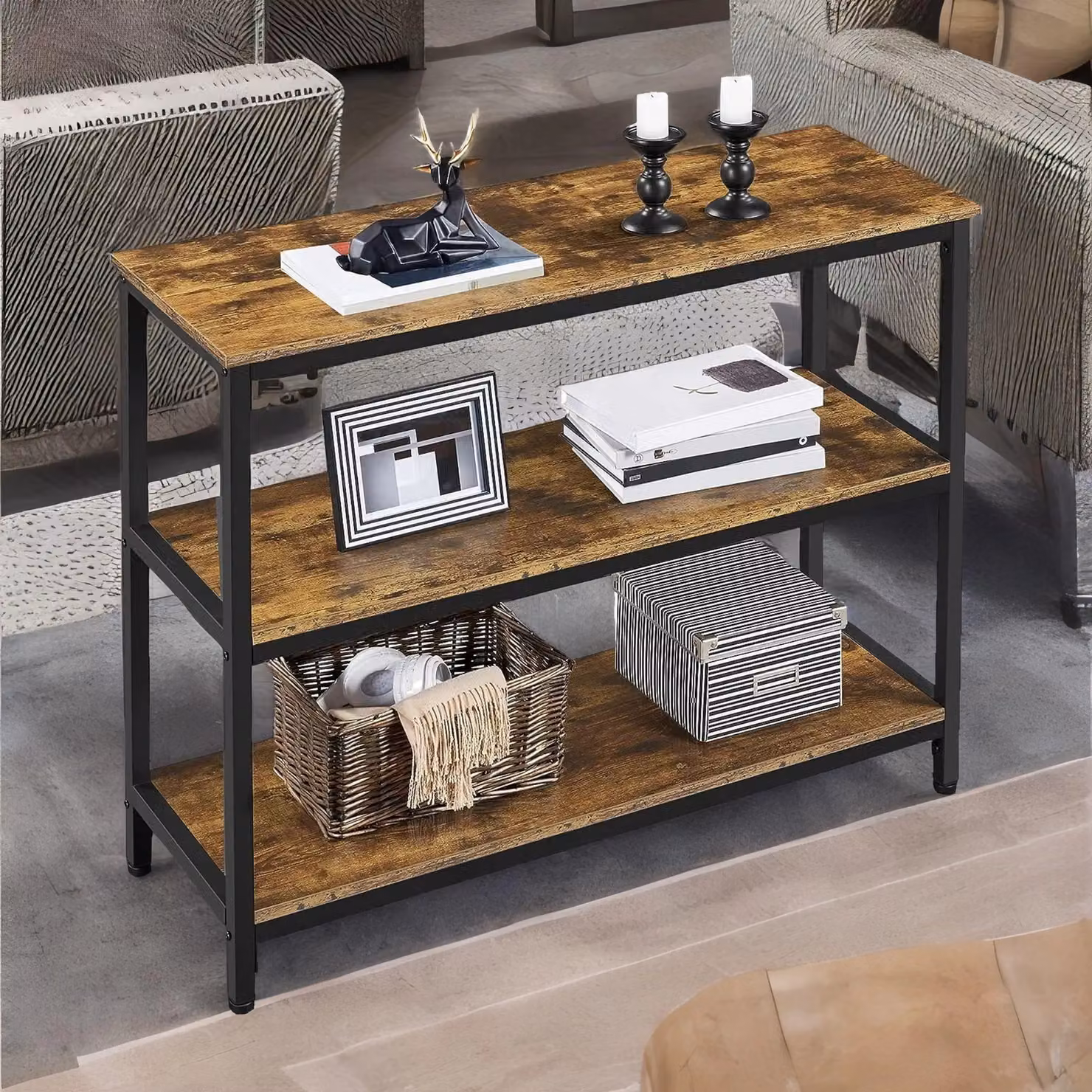 Rafaelo Mobilia 3 Tier Rustic Brown Hallway Console Table W/D/H: 80 x 35 x 35 cm – 2