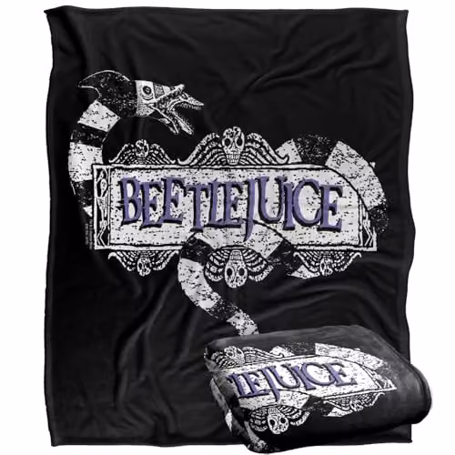 LOGOVISION Beetlejuice Logo Super Soft Silky Touch Fleece Throw Blanket, Multicolour, W: 152.4 cm x D: 127.0 cm