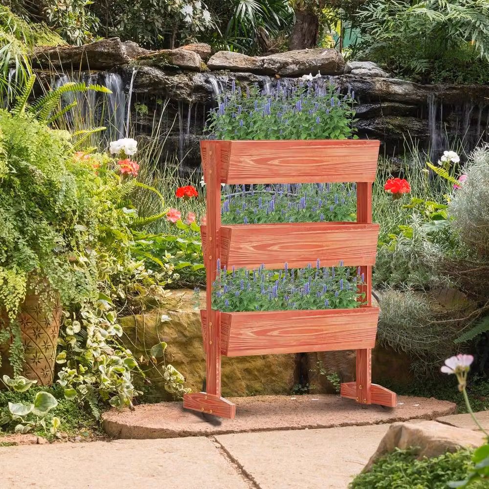 NESTLUNE 3 Tier Brown Wooden Vertical Raised Garden Bed Vegetable Planter – 5