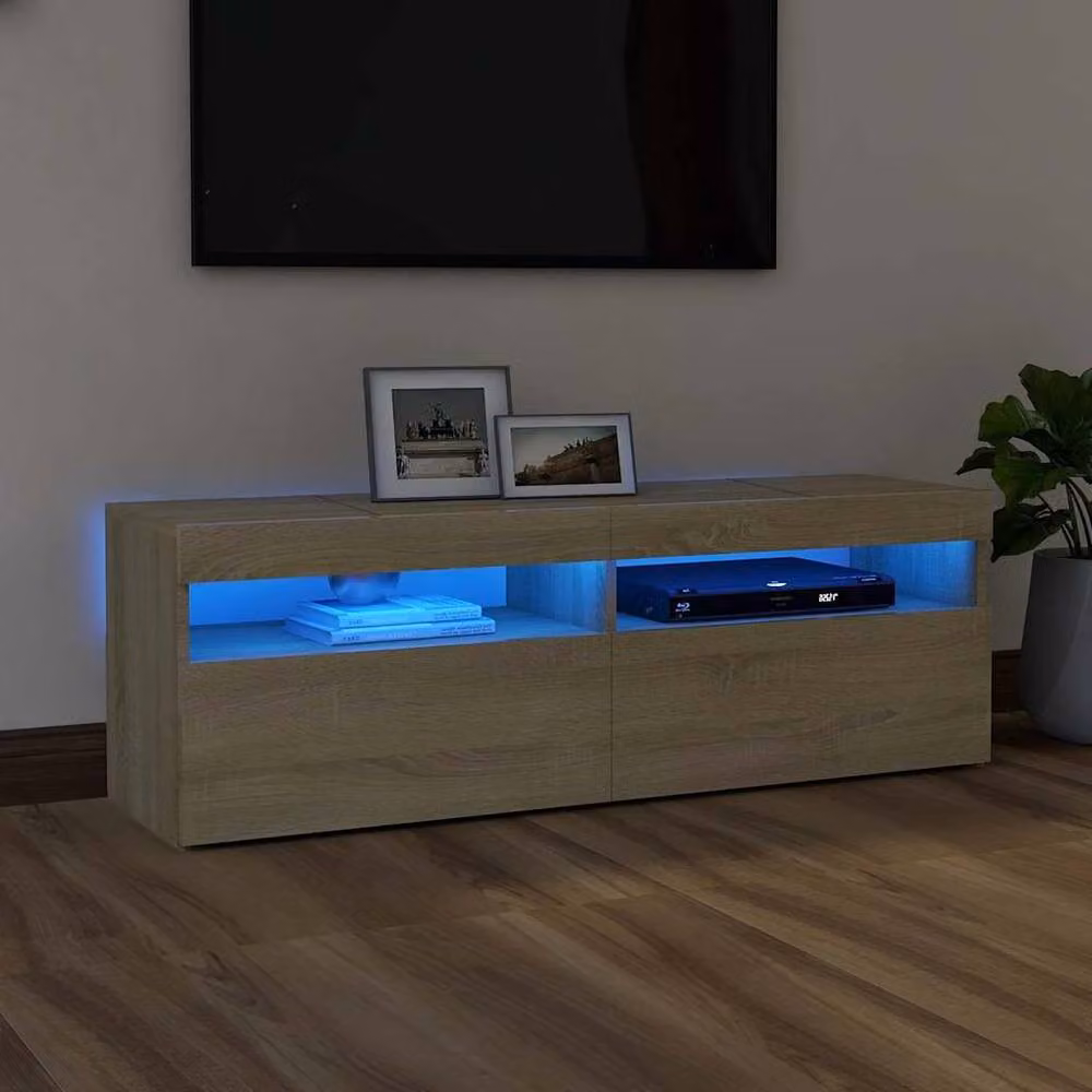 Berkfield Home Modern TV Cabinet with LED Lights in Sonoma Oak and Light Tan, W/D/H: 120 x 40 x 40 cm – 2