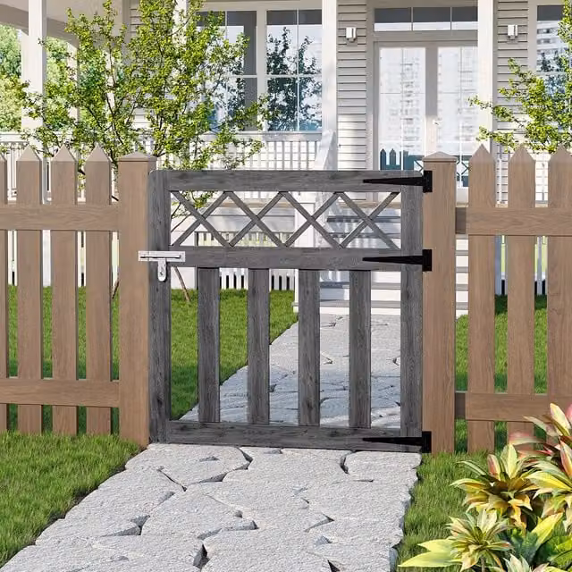 Darphe Grey Wooden Single Swing Garden Gate with Top Trellis, Width: 90 cm