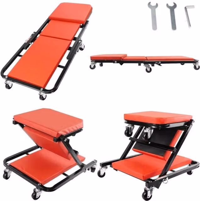 Nordara 2-in-1 Mechanics Folding Rolling Stool in Red