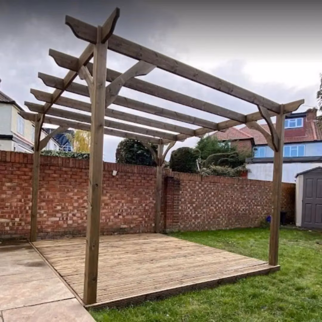 Rutland County Garden Furniture Ltd Premium Pergola and Decking Kit in Wood and Galvanised Steel, Brown and Green, W: 360 cm, D: 360 cm, H: 270 cm – 4