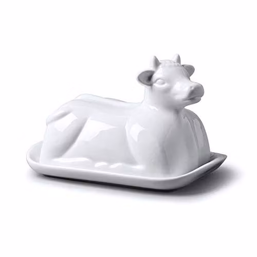 WM Bartleet & Sons Porcelain Cow Design Butter Dish with Lid, White