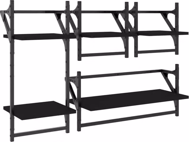 Berkfield Home 4 Piece Black Matt MDF Wall Mounted Shelf Set with Hanging Rods – 1