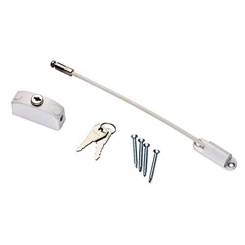 Loops Lockable Cable Window and Door Restrictor in White PVC, 21.5 cm