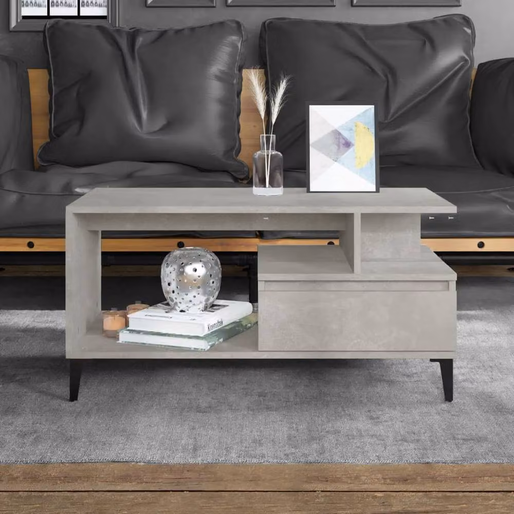 Berkfield Home Industrial Rectangular Coffee Table in Concrete Grey, W/D/H: 90 x 49 x 45 cm – 2