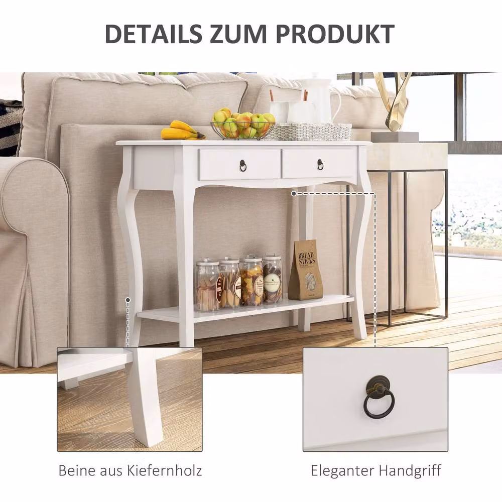 STILVORA Modern Ivory Console Table with 2 Drawers and Shelf – 2