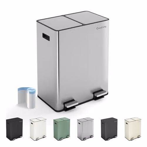 MCC Direct 60L Dual Pedal Bin for Recycling and General Waste in Silver