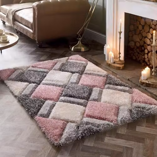 Phoenox Textiles Limited Origins 3D GEO Shaggy Rug in Pink, W: 80 cm, L: 150 cm – 3