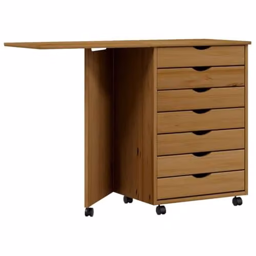 vidaXL MOSS Rolling Cabinet with Desk in Honey Brown Rustic Solid Pine Wood – 1