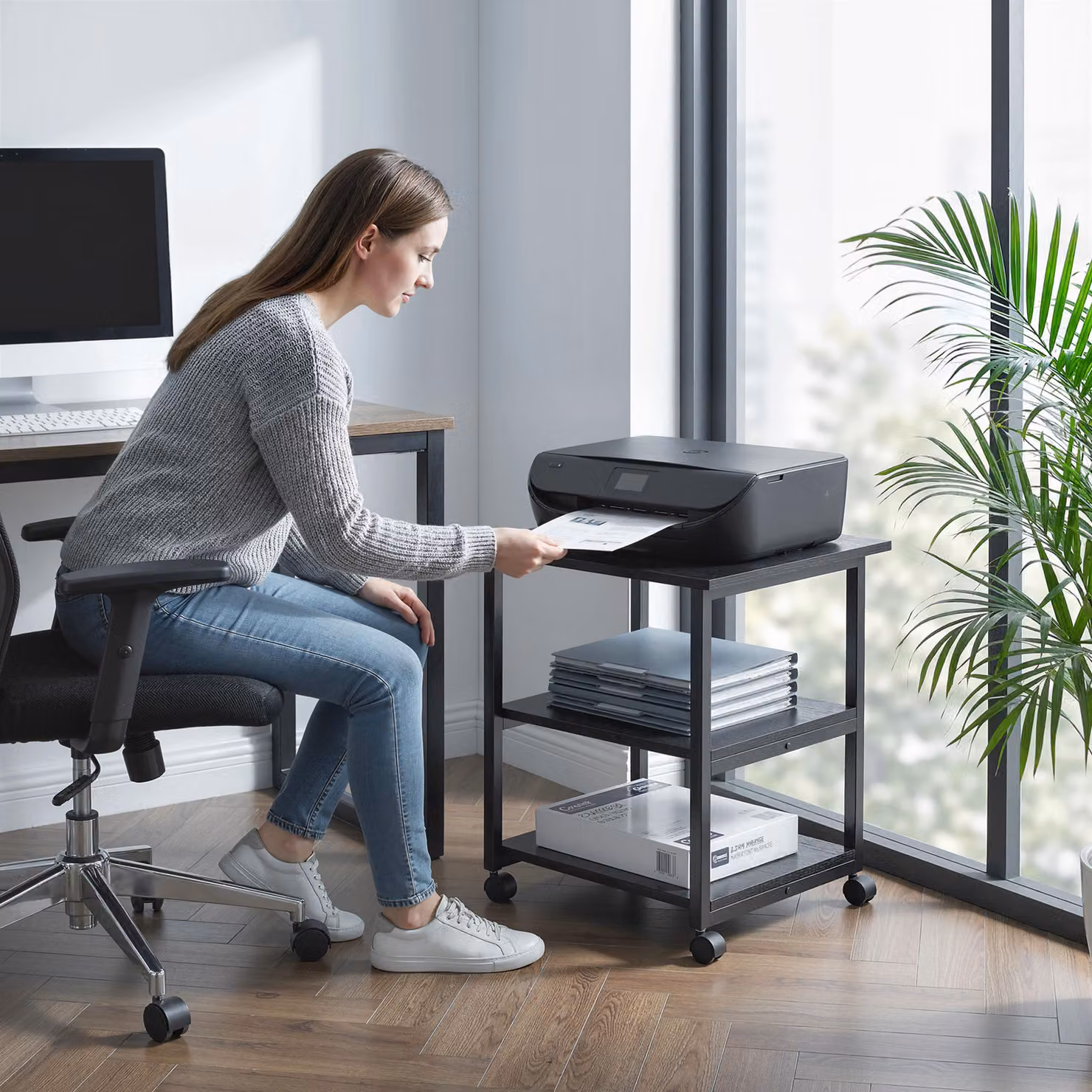 HOMCOM 3-Tier Mobile Printer Stand with Storage Shelf in Black, W/D/H: 50 x 50 x 52.5 cm – 2