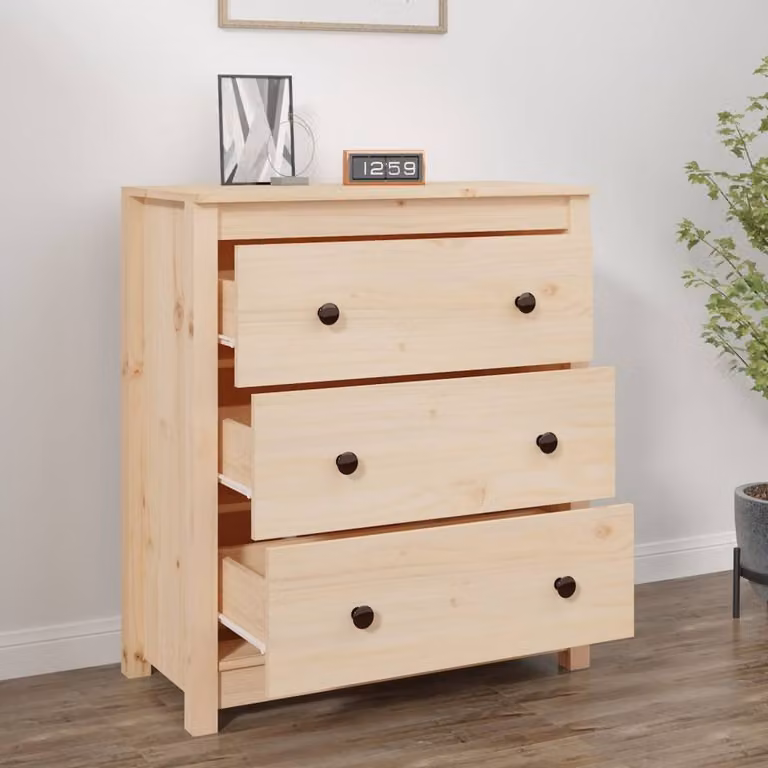 Berkfield Home Rustic Solid Wood Pine Sideboard in Beige, W/D/H: 70 x 35 x 80 cm
