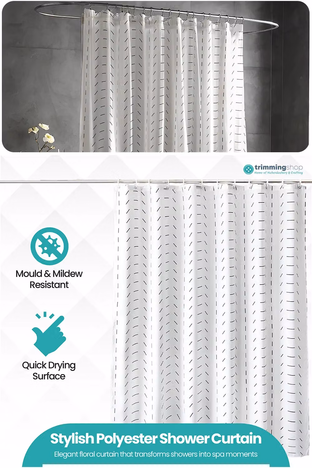Neel Blue White Polyester Waterproof and Mould Resistant Bathroom Shower Curtain, W: 180 cm, H: 200 cm – 2