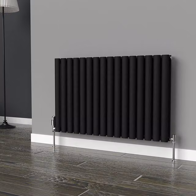 Lux Heat Oval Horizontal Double Radiator in Space Black, W: 960 mm, H: 600 mm