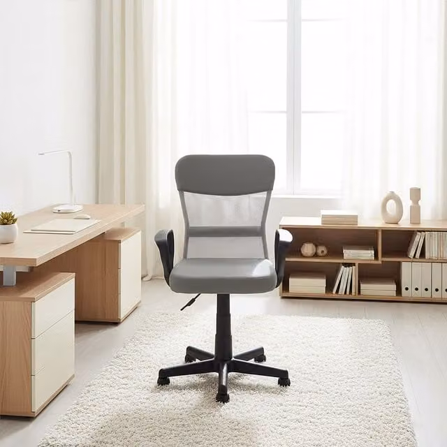 Orsina Ergonomic Swivel Home Office Chair in Grey and Silver Fabric – 2